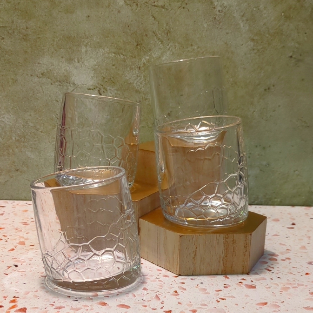 Tilted On-the-rocks Glasses With Rocks Pattern | 8 Oz. | Set Of 4